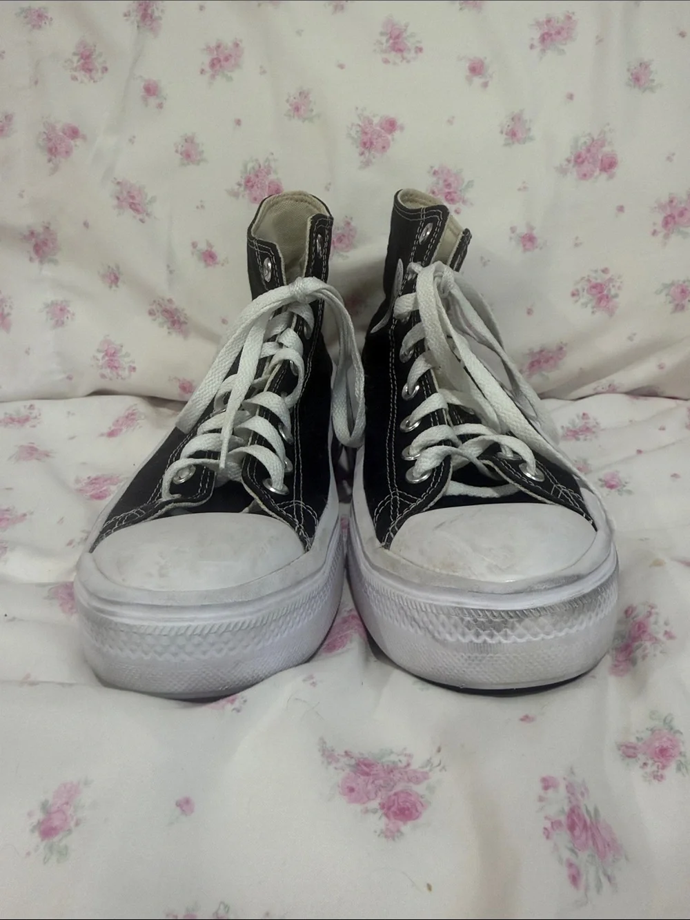 Converse women’s Black High-Top Platform Sneakers with White Laces